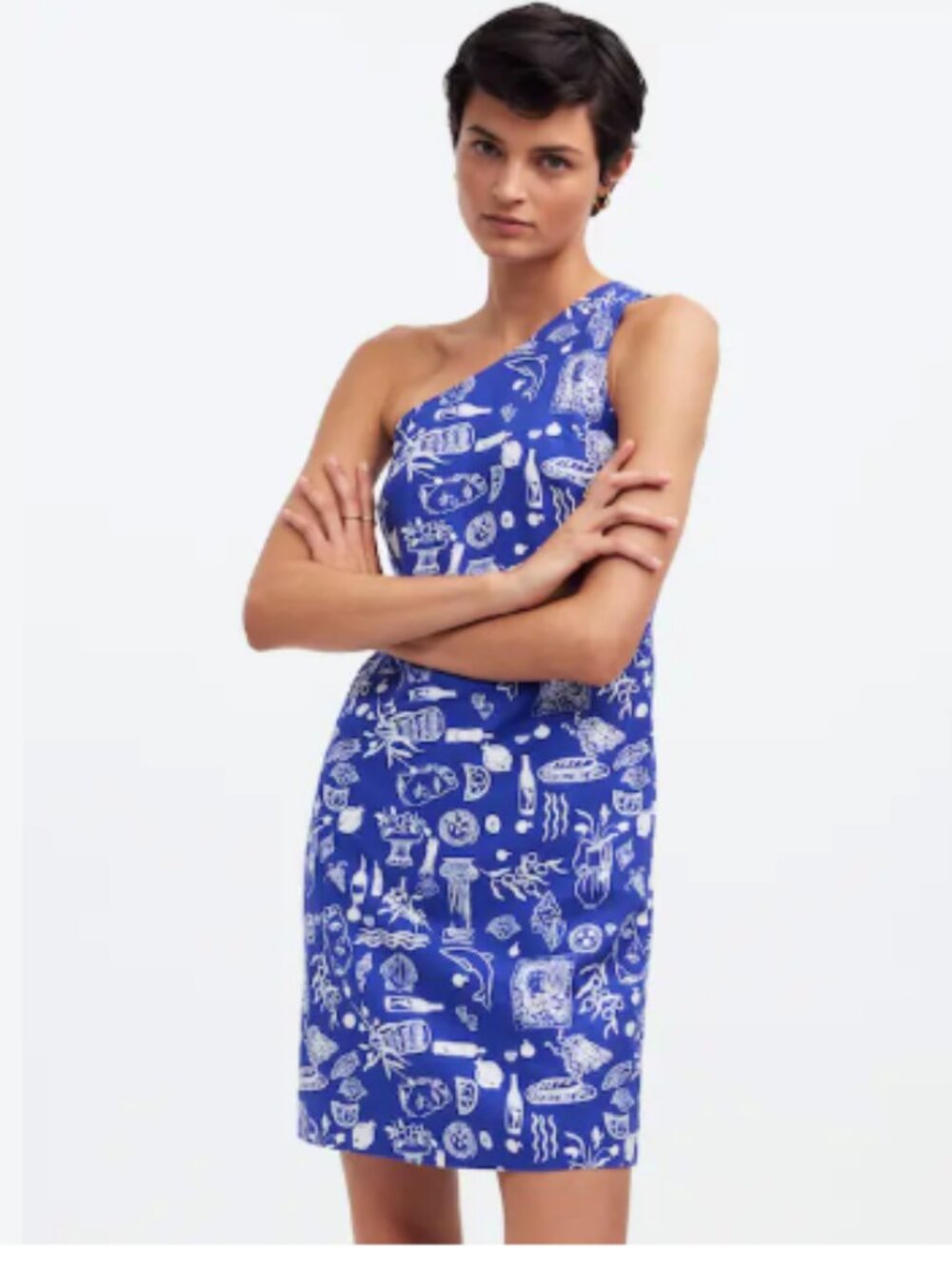 Madewell Lisa Says Gah One Shoulder Linen Cotton Mini Dress Novelty Print 4